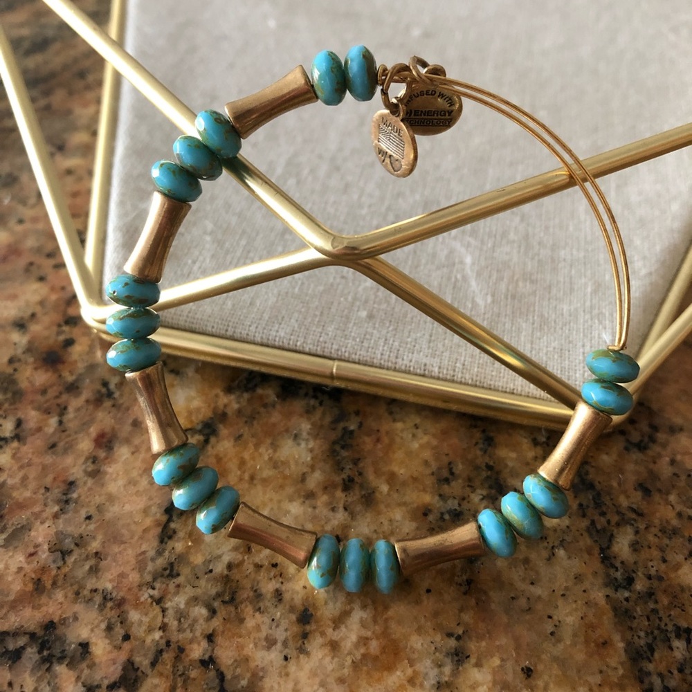 Alex and Ani Gold & Turquoise Beaded Bracelet